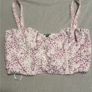 White Fox Floral Pink Women's Top Size Small